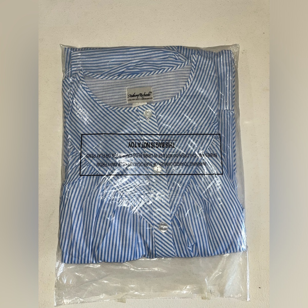 NEW ANTHONY RICHARDS Women’s House Dress Blue Striped Long Lounger Medium Petite